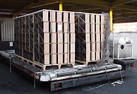 Arrivée d'une pallette de paquets d'abeilles à l'aéroport